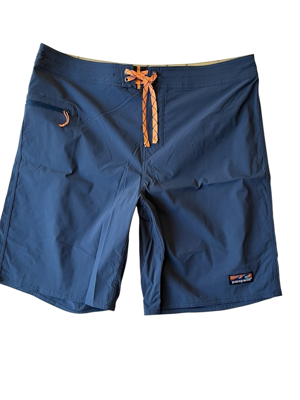 Patagonia Wavefarer Board Shorts 38 Navy Beach Zip Pocket Drawstring 10" inseam